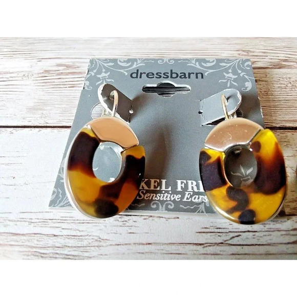 Dress Barn Jewelry - Retro Tortoise Shell Drop Earrings with Gold Accents